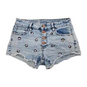 Womens Size 7 Strawberry Embroidery - Light Wash | Stretch Jean Booty Shorts EUC
